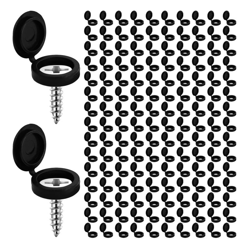 Runseaway 150Pcs Black Plastic Screw Covers, Hinged Screw Cover Caps, Hinged Fold Over Caps Dust Washers Snap Flip Tops for Screw Protection - Image 1